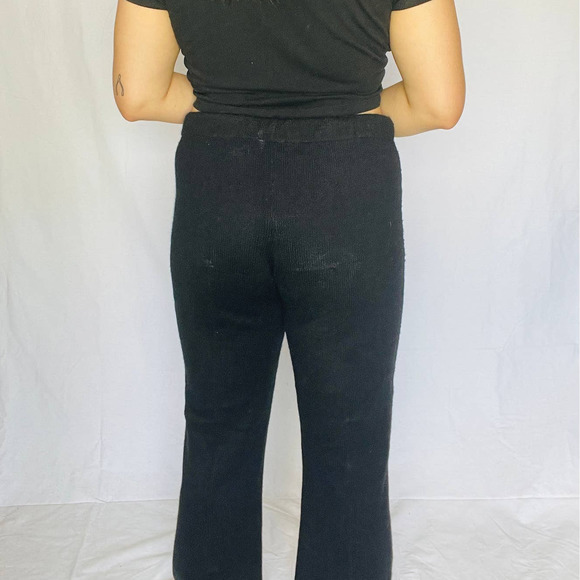 Vintage 80's Black Knit High Waisted Flare Pants Large - Picture 3 of 4